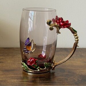 Butterfly Arc Glass Mug Cottage Core Decor